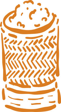 Thai Sticky Rice in Woven Bamboo Basket Illustration - Hand Drawn Vector Line Art
