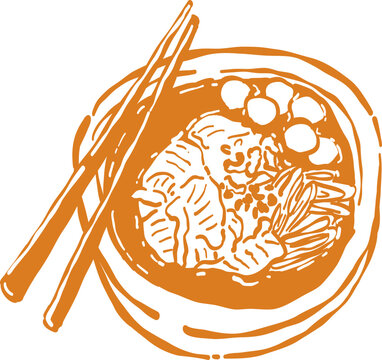 Hand Drawn Thai Boat Noodle Illustration - Guay Tiew Reua Vector Line Art