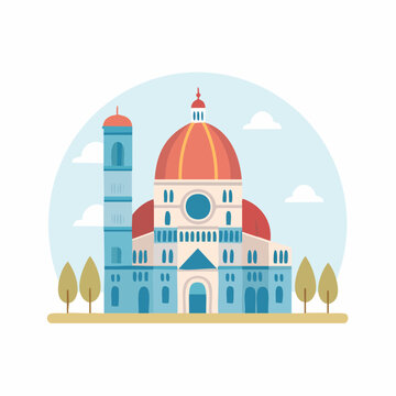 Flat illustration of Florence Cathedral and Giotto's Campanile