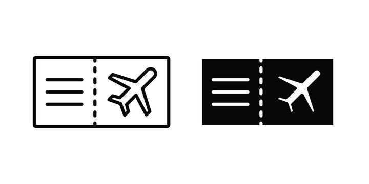Plane Ticket icon thin line and black silhouette flat style