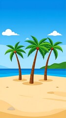 Obraz premium Tropical beach with palm trees ocean.