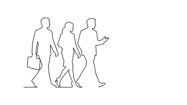 business people walking continuous one line drawing office workers motion graphic video on white background