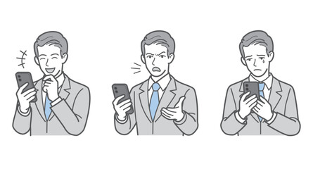 ビジネスマンのポーズ3点SET（スマートフォン・爆笑・説得・抗議・悲しみ・落胆） © keko-ka