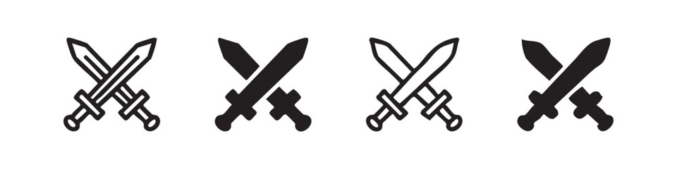 Crossed swords icon set with outline and solid hand-drawn styles © liubomir118809