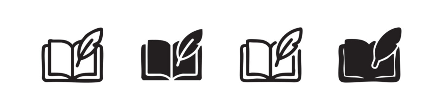 Literature Writing Book and Quill Pen Education Icon Set