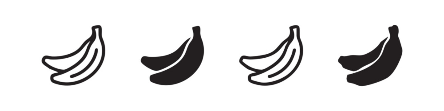 Tropical Banana Fruit Icons Representing Healthy Food and Potassium