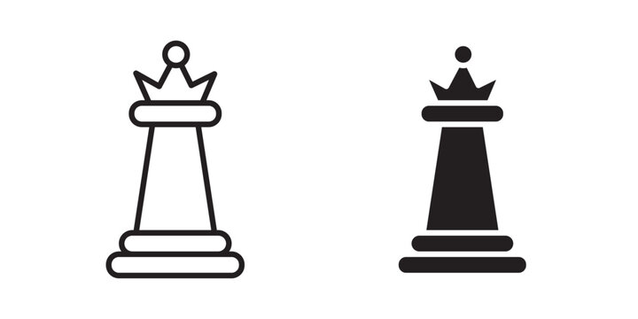 Chess queen icon  Chess King Icon Set &ndash; Outline and Solid Strategy Symbol, Minimal Line Art Game Piece Vector Chess King Icon &ndash; Line and Solid Style Strategy Symbol
