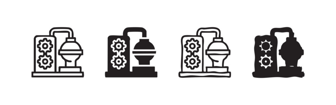Industrial machine factory equipment icon set