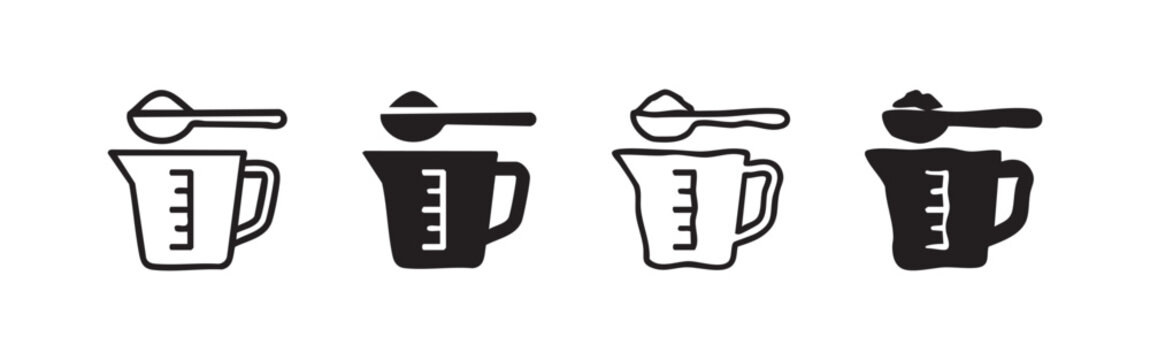 Measuring cup and spoon kitchen icon set
