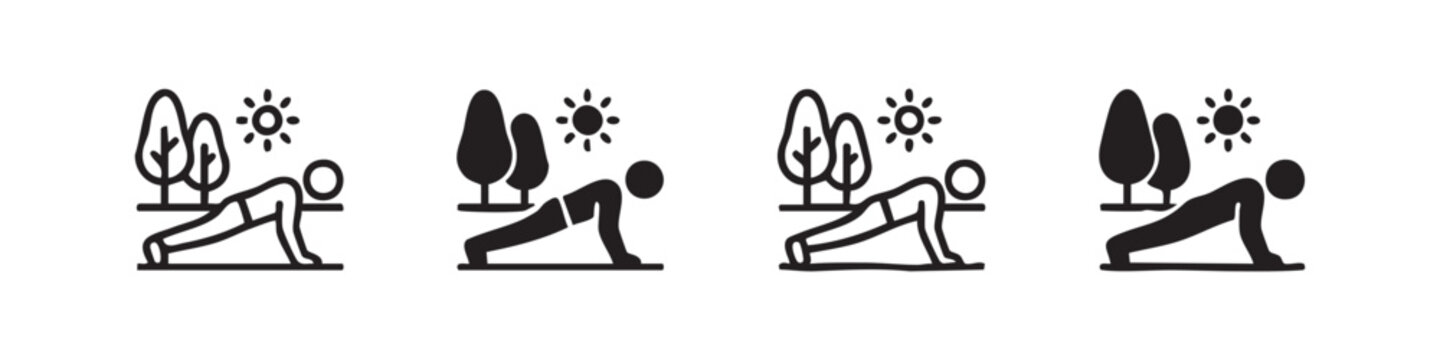 Pushup exercise outdoor fitness icon set