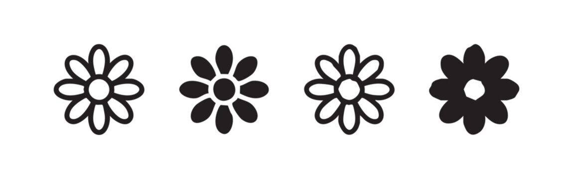 Simple Daisy Flower Icon Set - Nature and Garden Symbols