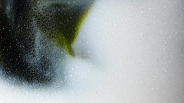 4K stunning macro shot concentrated green tea matcha swirling into fresh milk inside glass with condensation, Marbling effect of matcha latte refreshment healthy beverage trends.