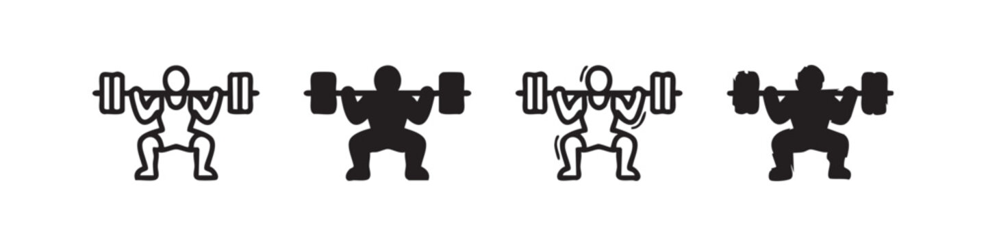 Weightlifting Squat Exercise Icons for Fitness Gym and Bodybuilding