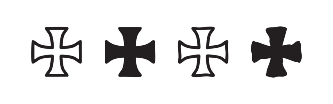 Heraldic Cross or Iron Cross Icon Set in Outline and Solid Vector Styles