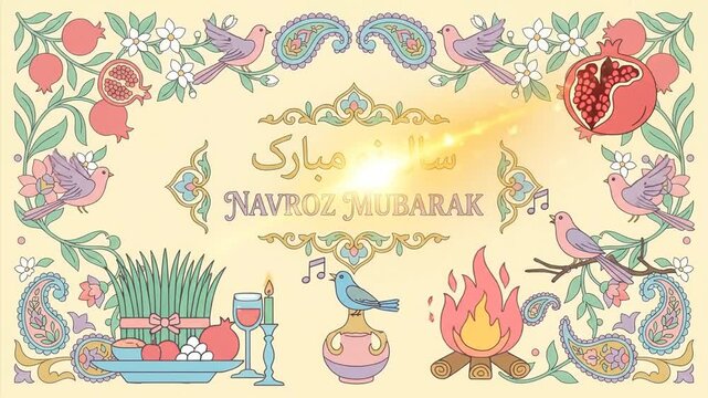 Happy Nowruz Celebration with Traditional Symbols and Festive Decorations.