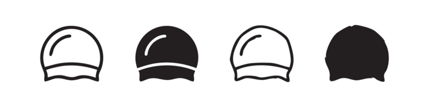 Swimming Cap Icon Set in Various Hand Drawn and Minimalist Outline Styles