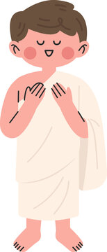 Character Illustration of Pilgrim in Ihram Clothing