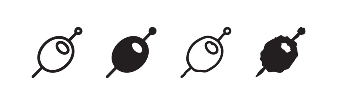 Olive on Toothpick or Skewer Icon Set for Cocktail and Appetizer Themes