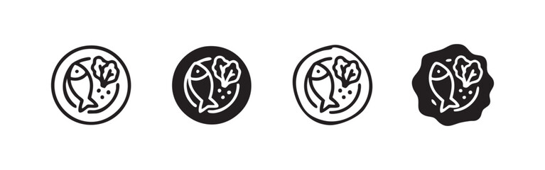 Obraz premium Fish Meal on Plate Icon Set - Healthy Seafood Illustrations