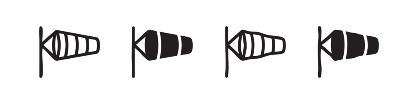 Set of 4 windsock icons, representing different wind strengths