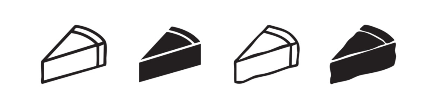 Set of four cake slice icons, two outlined and two solid black, on white background.