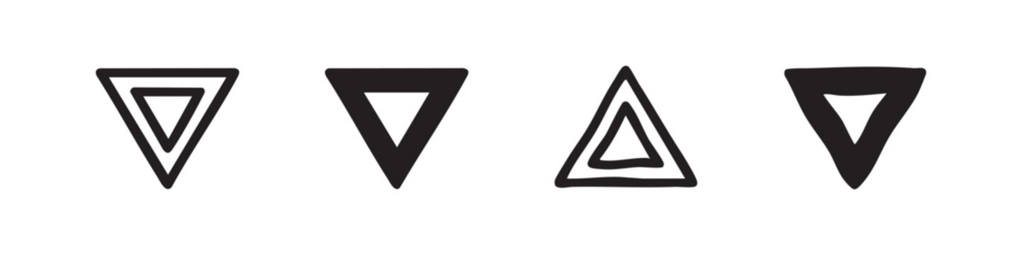 Set of four triangle icons, two outlined and two solid black, on white background.