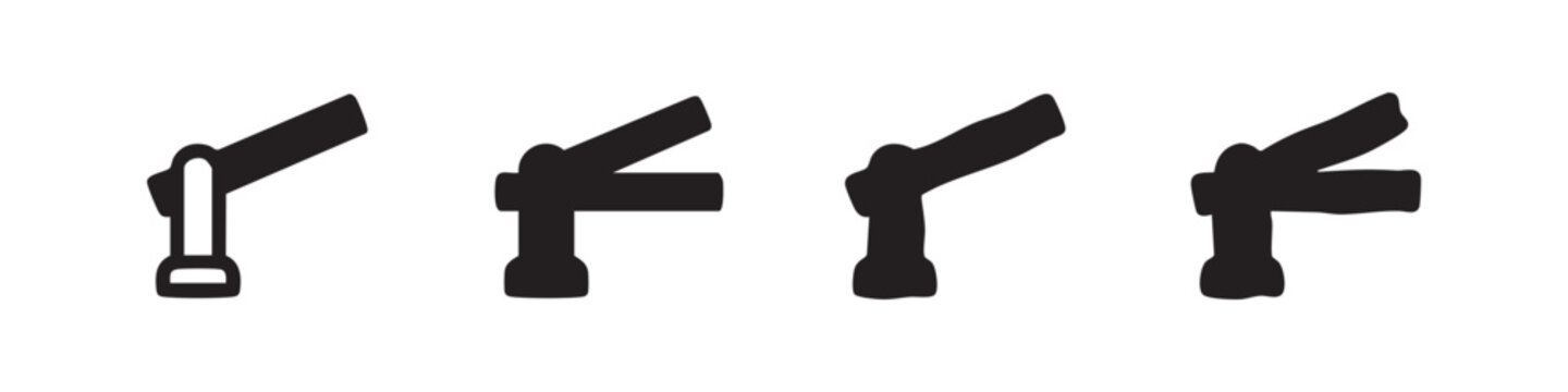 Set of four plumbing pipe fittings, two outlined and two solid black, on white background.