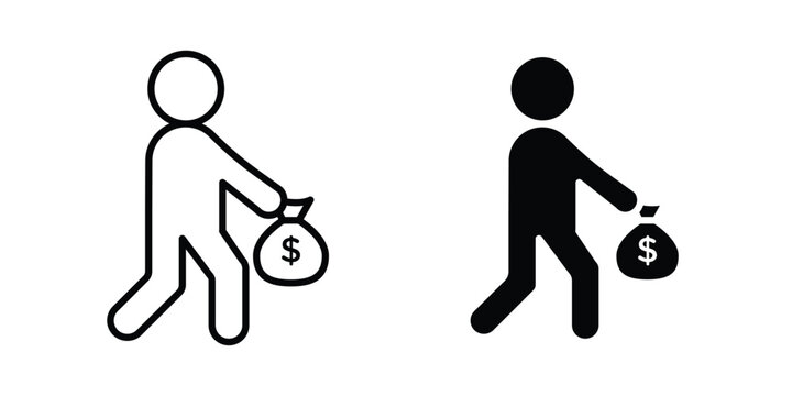 Thief icon thin line and black silhouette flat style
