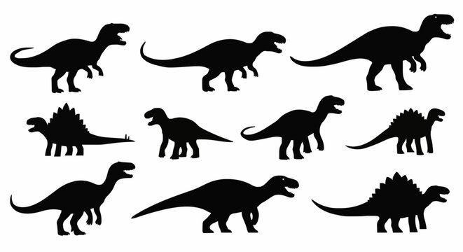 Set of vector silhouettes of dinosaurus, isolated on white background