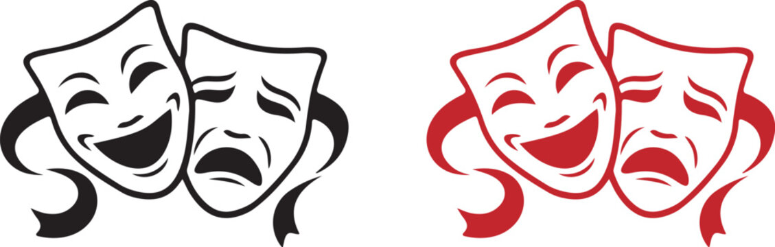 theatre mask happy sad red black icon set vector illustration art logo design 