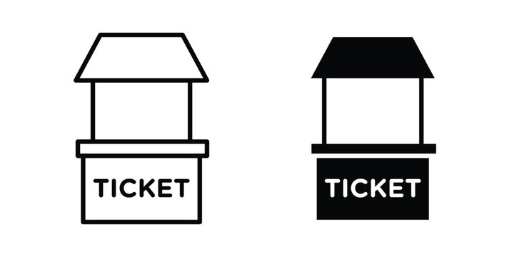 Ticket window icon thin line and black silhouette flat style