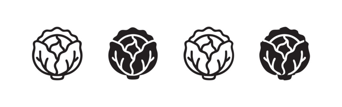 Cabbage Icons: Outline and Silhouette Styles