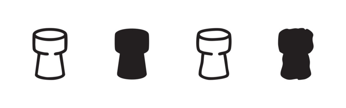 Champagne Cork Icons: Outline and Silhouette Variations