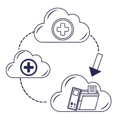 Cloud data storage and backup system with data management information technology remote access online storage technology internet illustration information transfer download connection © New
