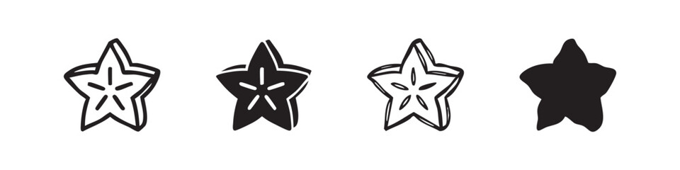 Obraz premium Set of black doodle style star fruit icons on white background