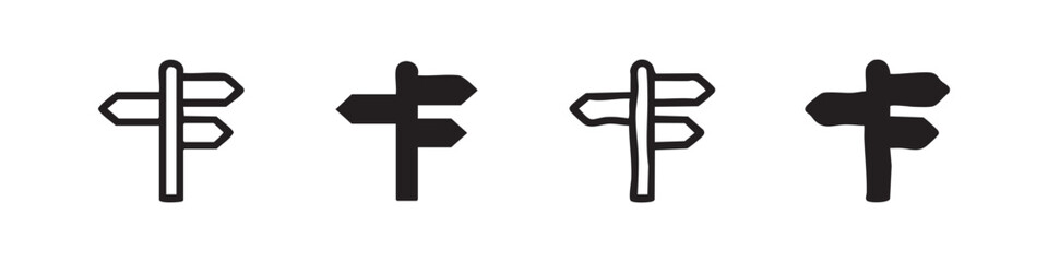 Set of four simple signpost icons in outline and solid black © liubomir118809