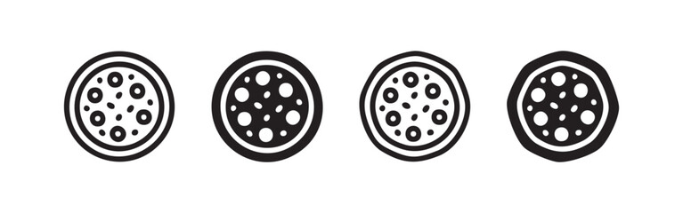 Obraz premium Four hand-drawn icons of pizzas on a white background