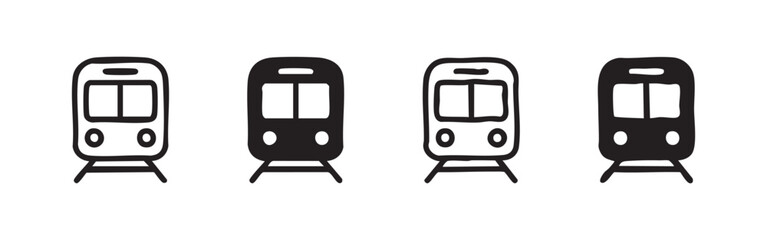 Simple icons of trains in outline and filled styles © liubomir118809