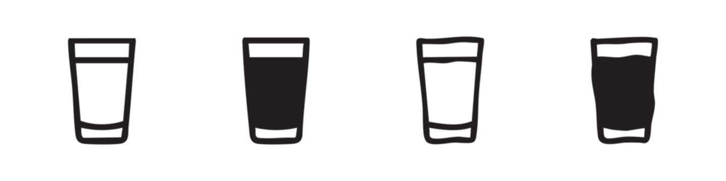 Shot glass icon set, outline and filled versions