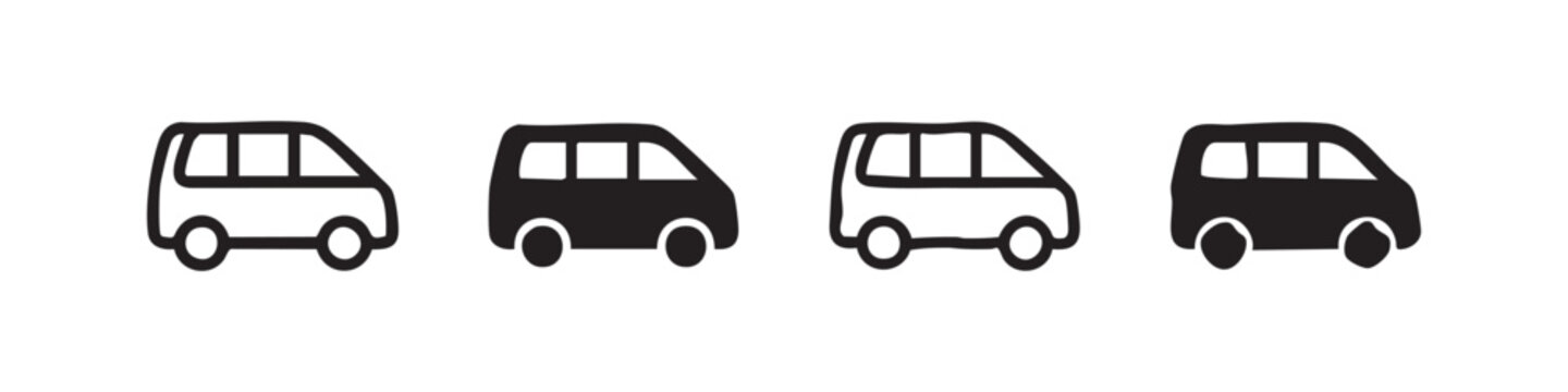 Van icon set, outline and filled versions