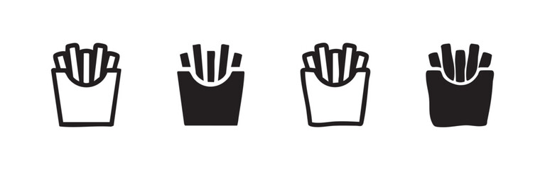 Obraz premium French Fries in a Carton Icon Set in Four Graphic Variations for Fast Food Themes
