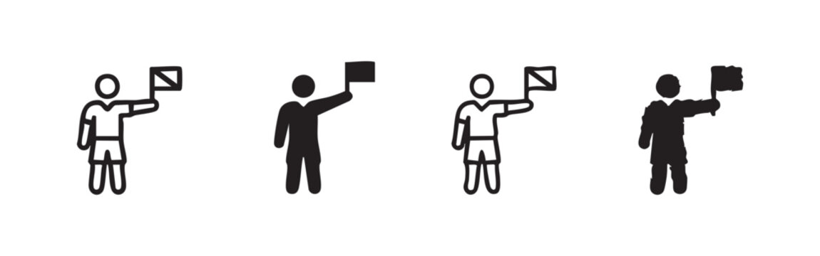 Soccer Referee Assistant Icon Set, Linesman with Flag Sports Official Vector