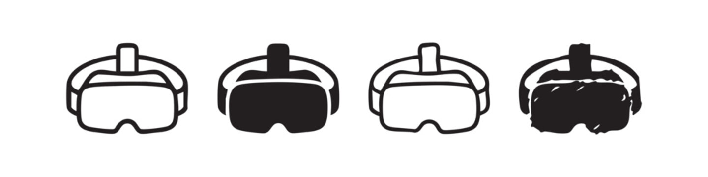 VR Headset Goggles Icon Set - Virtual Reality Technology Symbols