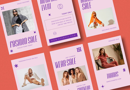 Modern Fashion Sale Social Media Post Template Set Lifestyle Promotional Marketing Layout Collection