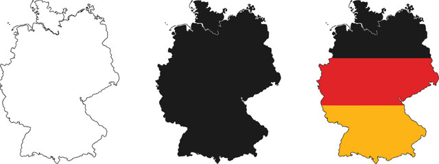 Obraz premium Germany map, outline silhouette and flag map designs representing national identity geography and country visualization graphics.