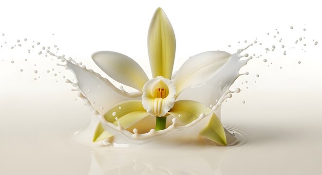 Vanilla flower with dynamic splash and particles
Orchid bloom in liquid splash motion
Vanilla blossom with scattered droplets
Elegant splash around vanilla flower
Floral vanilla in liquid explosion
Ar