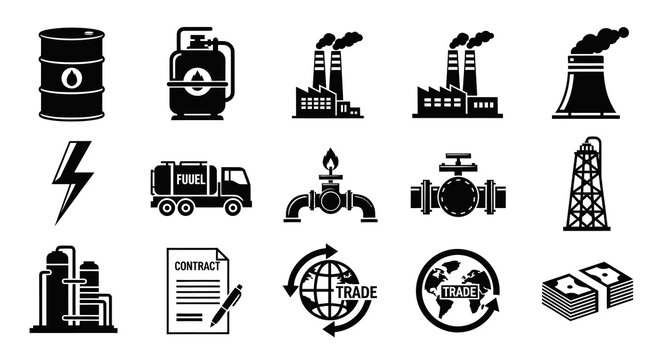 Industrial Energy and Oil Trade Vector Symbols