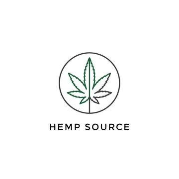 Line Art Doodle of Marijuana Pot Hemp Leaf Weed with for Cannabis CBD Cultivation Farm Logo design.