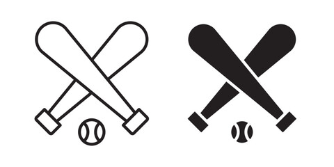 Baseball icon Baseball Crossed Bats Icon Set – Outline and Solid Sports Symbol, Minimal Line Art Vector Illustration  © MuhammadKhaqan