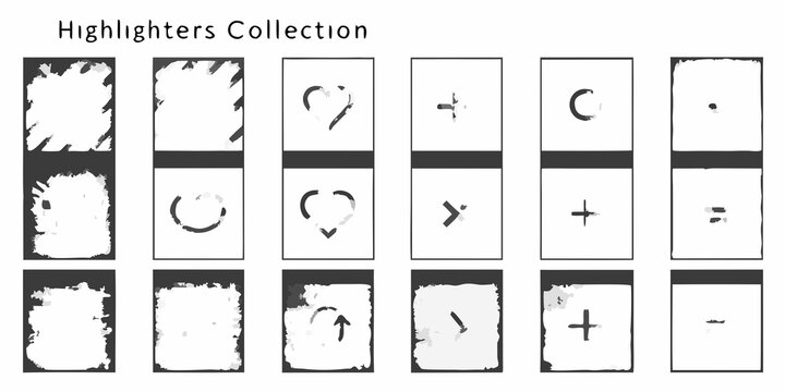 highlighters collection with various symbols on white background